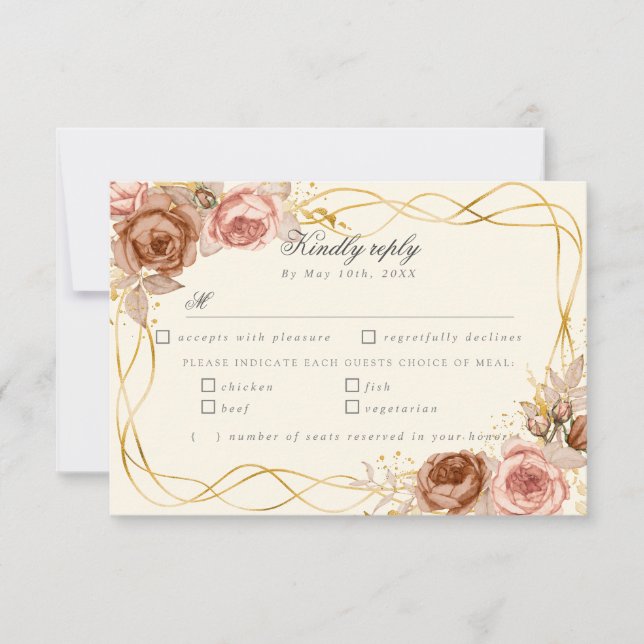 champagne roses RSVP w meal choices Card (Front)