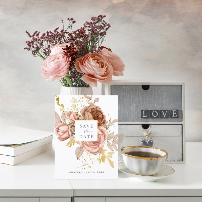 champagne roses wedding save the date postcard (Creator Uploaded)