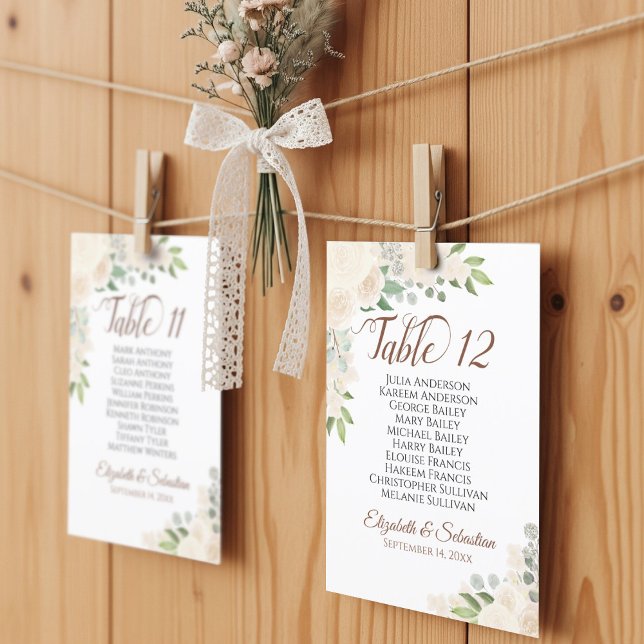 Champagne Roses Wedding Table Number Names Large (Use these cards to create your own unique display!)
