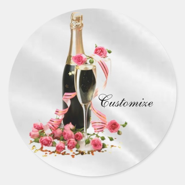 Champagne & Roses White Satin Stickers (Front)