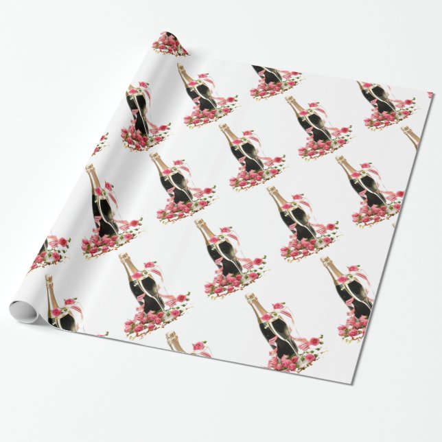 Champagne & Roses White Wrapping Paper (Unrolled)