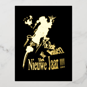 Champagne Santa Nieuwjaars Gold Foil Postcard