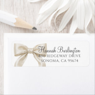 Champagne Satin Bow Baby Girl Shower Return Address Label