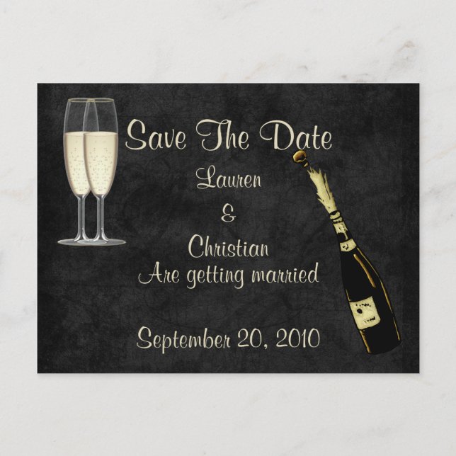 Champagne Save The Date (Black) Announcement Postcard (Front)
