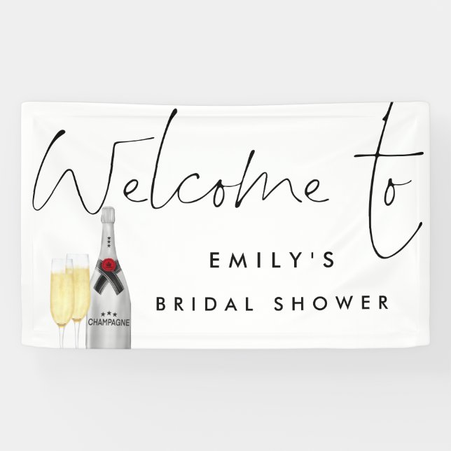 Champagne Script White Welcome Bridal Shower Banner (Horizontal)