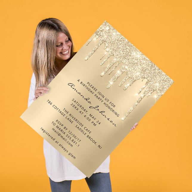 Champagne Sepia Gold Glitter Effect Drip Birthday Invitation (Champagne Sepia Gold Glitter Effect Drip Birthday Invitation)