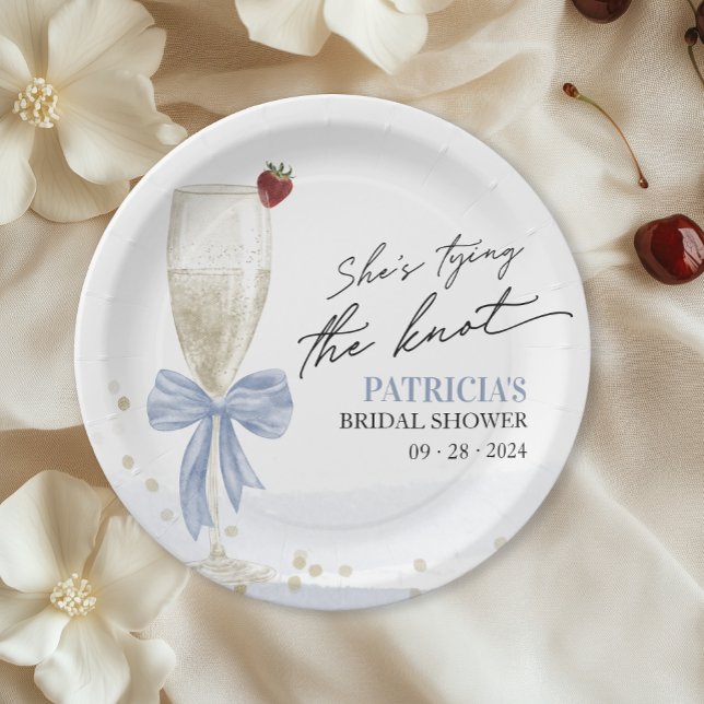 Champagne She's Tying the Knot Bridal Shower Paper Plate (Creator Uploaded)