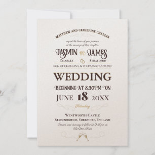 Champagne Shimmer Heritage Font Wedding Invitation