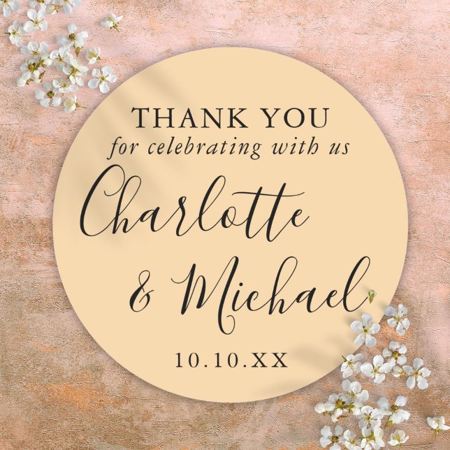 Champagne Signature Wedding Favour Thank You Classic Round Sticker (Champagne Signature Wedding Favor Thank You Classic Round Sticker)