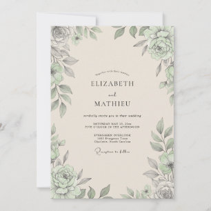 Champagne Silver Foliage Eucalyptus Wedding Invitation