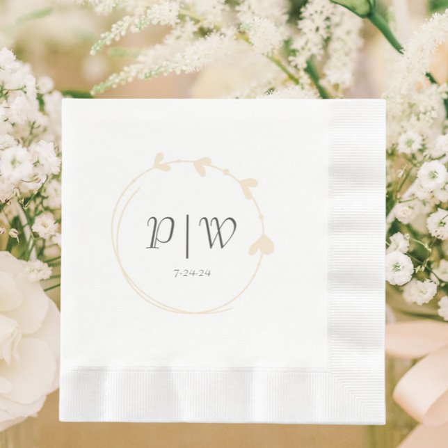 Champagne Simple Heart Wreath Monogram Wedding Napkin (In Situ Wedding)