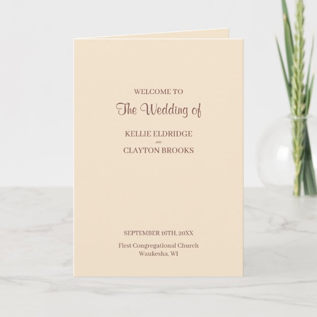Champagne Simple Wedding Folded Program (Front)