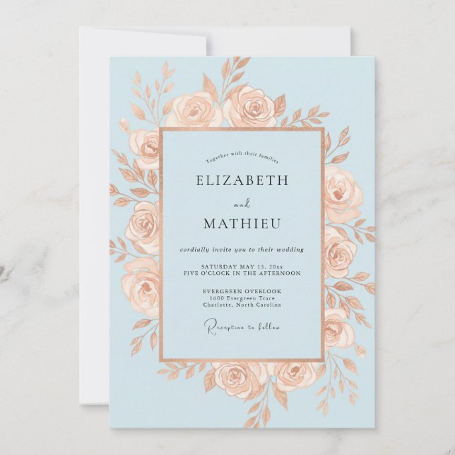 Champagne Sky Wreath Wedding Invitation (Front)