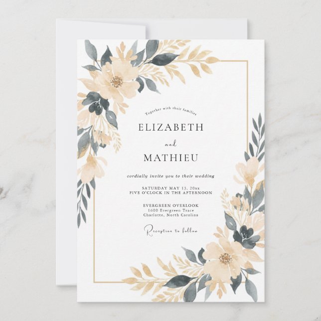 Champagne Sophisticated Botanical Wedding Invitation (Front)