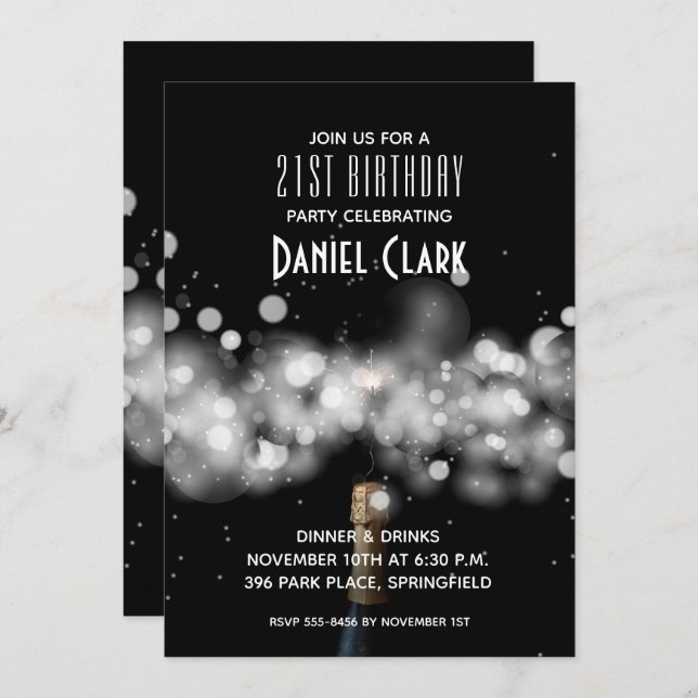 Champagne Sparkle 21st Birthday Party Invitations (Front/Back)