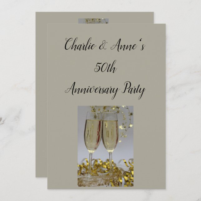 Champagne & Streamers Anniversary Party Invitation (Front/Back)