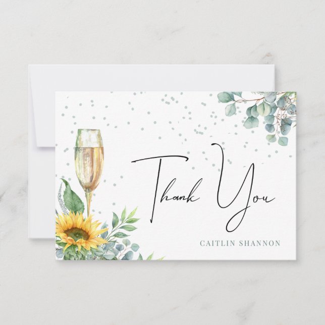 Champagne Sunflower Bridal Shower Thank You Card (Front)