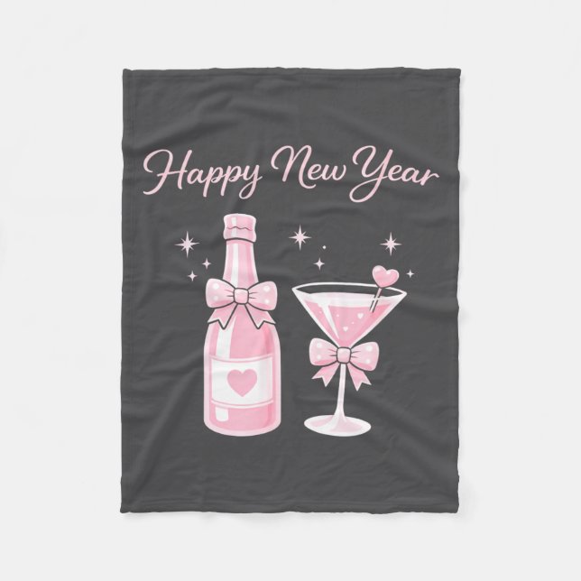 Champagne Swea Martini Coquette Happy New Year Par Fleece Blanket (Front)