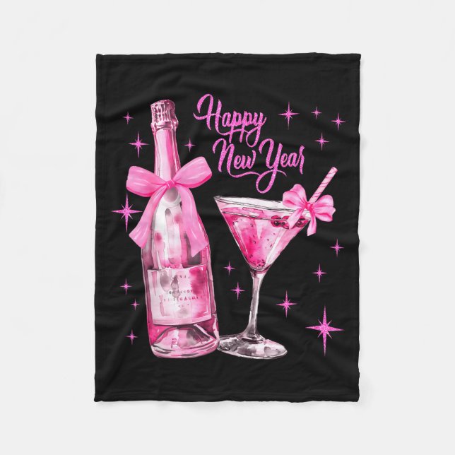 Champagne Swea Martini Coquette Happy New Year Par Fleece Blanket (Front)