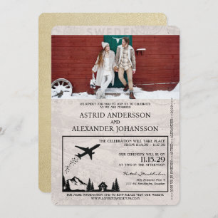Champagne Sweden Passport Wedding Invitation