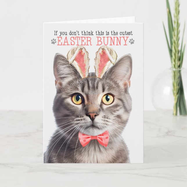 Champagne Tabby Cat in Bunny Ears for Easter Holiday Card (Front)