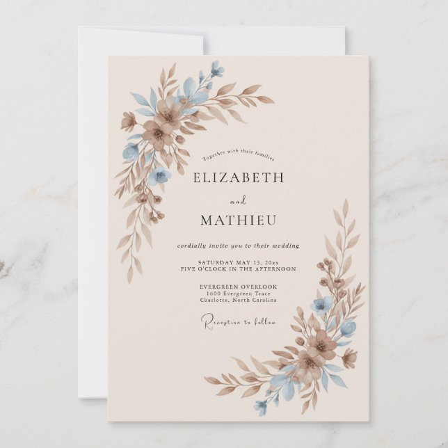 Champagne Taupe Leafy Wedding Invitation (Front)