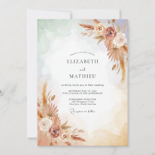 Champagne Terracotta Pampa Eucalyptus Wedding Invitation