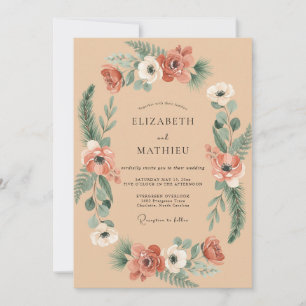 Champagne Terracotta Wreath Wedding Invitation
