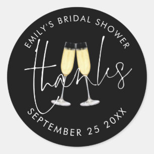 Champagne Thanks Script Black Bridal Shower Classic Round Sticker