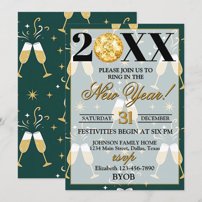 Champagne Toast 2026 New Years Eve Party Invitation (Front/Back)