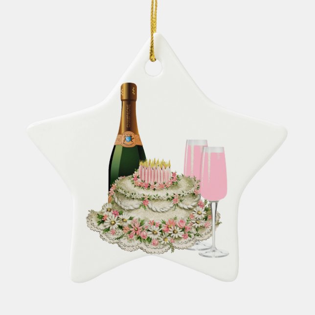 Champagne Toast Birthday Ceramic Ornament (Front)