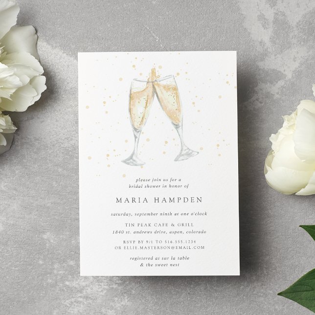 Champagne Toast | Bridal Shower Invitation (Champagne themed bridal shower invitation printed on matte white paper)