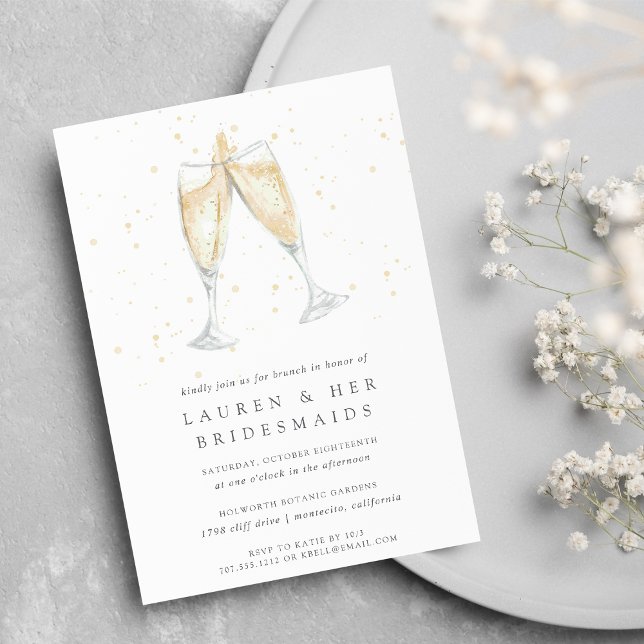 Champagne Toast | Bridesmaids Brunch Invitation (5x7 champagne themed bridesmaids brunch invitation on matte white paper)