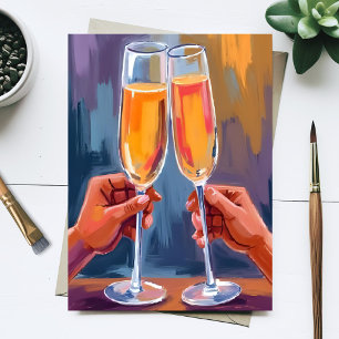 Champagne Toast Celebratory Watercolor Painting Postcard