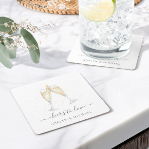 Champagne Toast "Cheers to Love" Personalised Square Paper Coaster