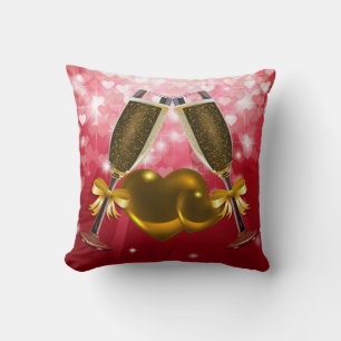 Champagne Toast Double Hearts Brown & Red Hearts Cushion