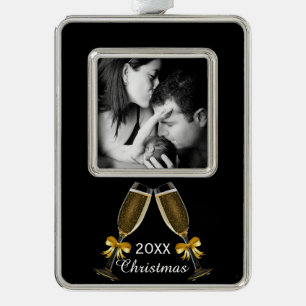 Champagne Toast Elegant Custom Photo Silver Plated Framed Ornament
