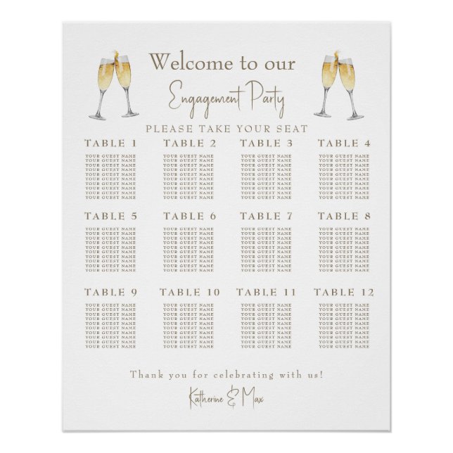 Champagne Toast Engagement Party Seating Chart II (Front)