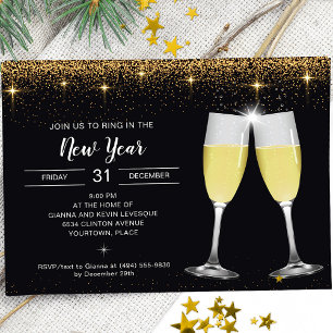 Champagne Toast Glitter New Year's Eve Party Holiday Card