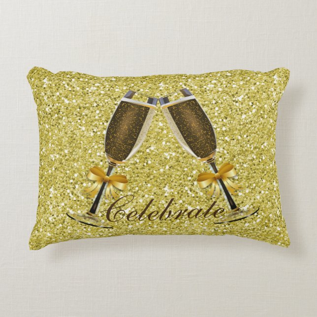 Champagne Toast Gold Faux Glitter Decorative Cushion (Front)