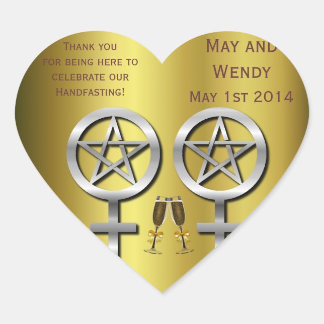 Champagne Toast Lesbian Handfasting Heart Heart Sticker (Front)