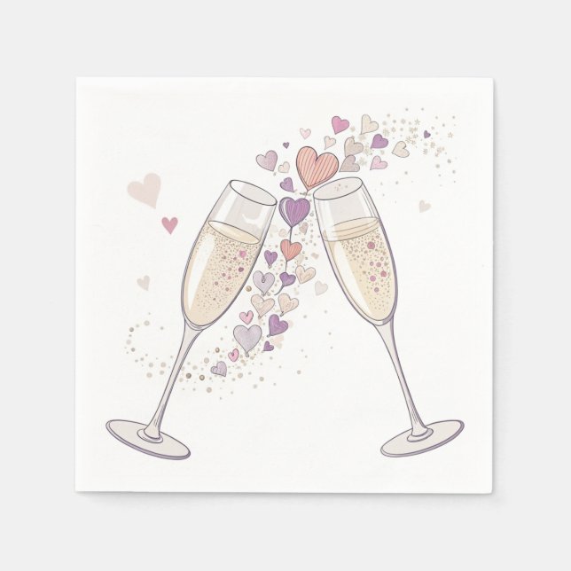 Champagne Toast Napkins - Hearts and Bubbles (Front)