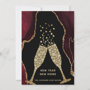 Champagne Toast New Year New Home Burgundy Agate Holiday Card