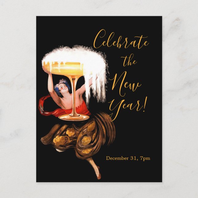 Champagne Toast NYE Invitation Postcard (Front)