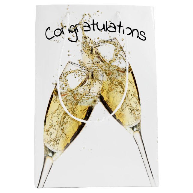 Champagne Toast on White Medium Gift Bag (Front)