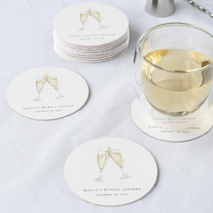 Champagne Toast Personalised Bridal Shower Round Paper Coaster