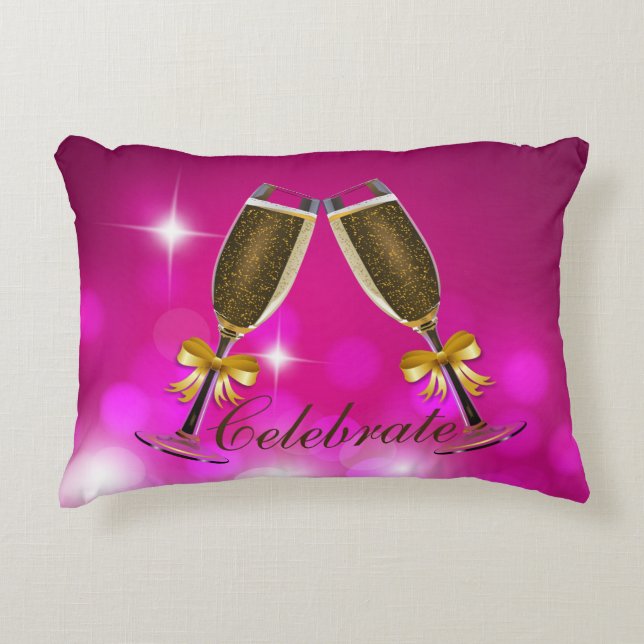 Champagne Toast Pink Bokeh Decorative Cushion (Front)