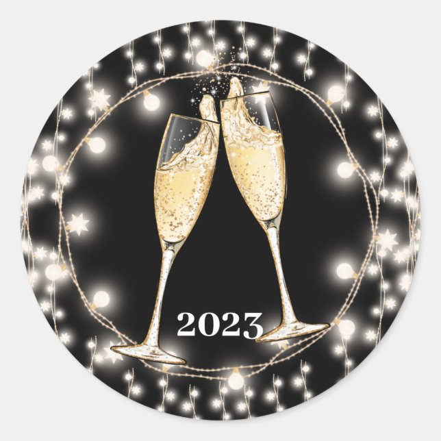 Champagne Toast String Lights Classic Round Sticker (Front)