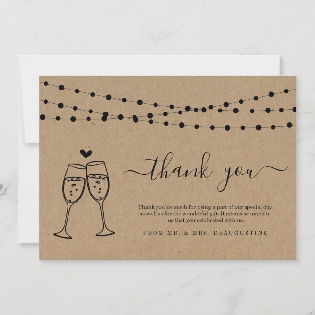 Champagne Toast & String Lights Thank You Card (Front)