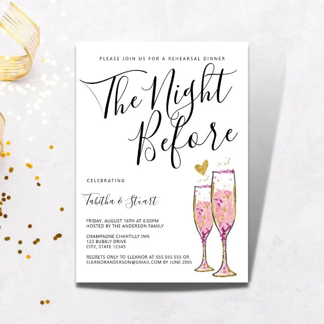 Champagne Toast The Night Before Rehearsal Dinner Invitation (Creator Uploaded)